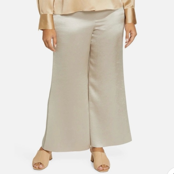 Vince Pants - Vince Tan Oat Wide Leg Satin Professional Workwear Pant Women's Plus 22